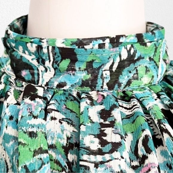 Zara Paisley Print High Neck Ruched Blouse Green + Multi SZ L - Picture 3 of 12